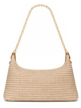 Boho Woven Straw Shoulder Bag Tote Beach Purse with Chain Strap